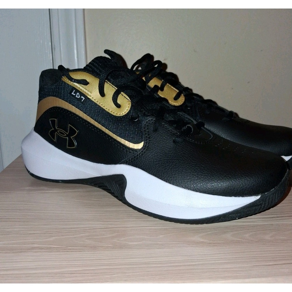 Under Armour UA Lockdown 7 Shoes Mens Size 10 Black Gold Basketball